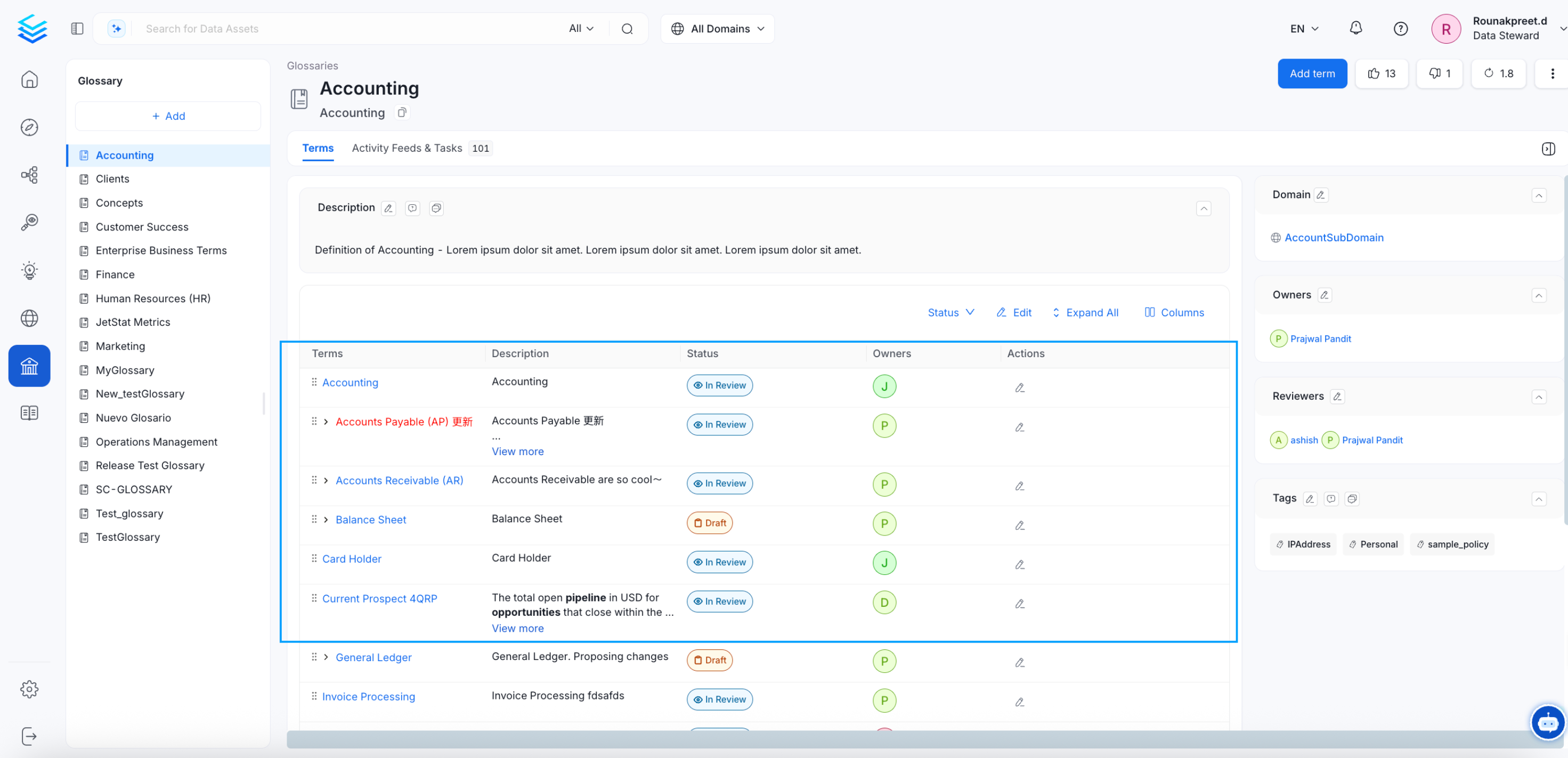 Drag and Drop Glossary Terms to Rearrange the Hierarchy