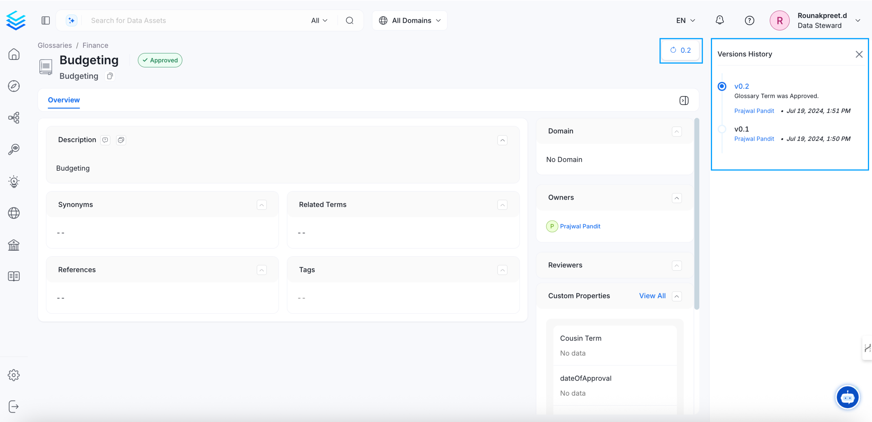 Glossary Term Version History
