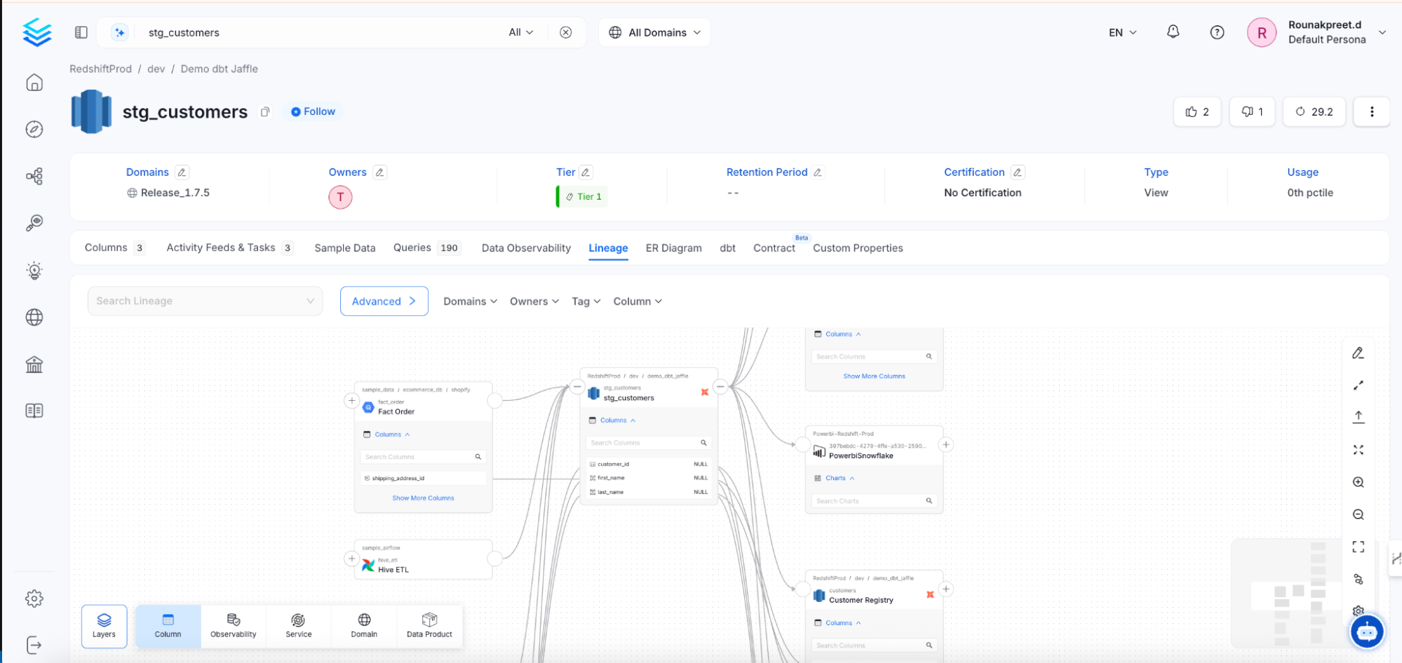 Column Layer in Lineage
