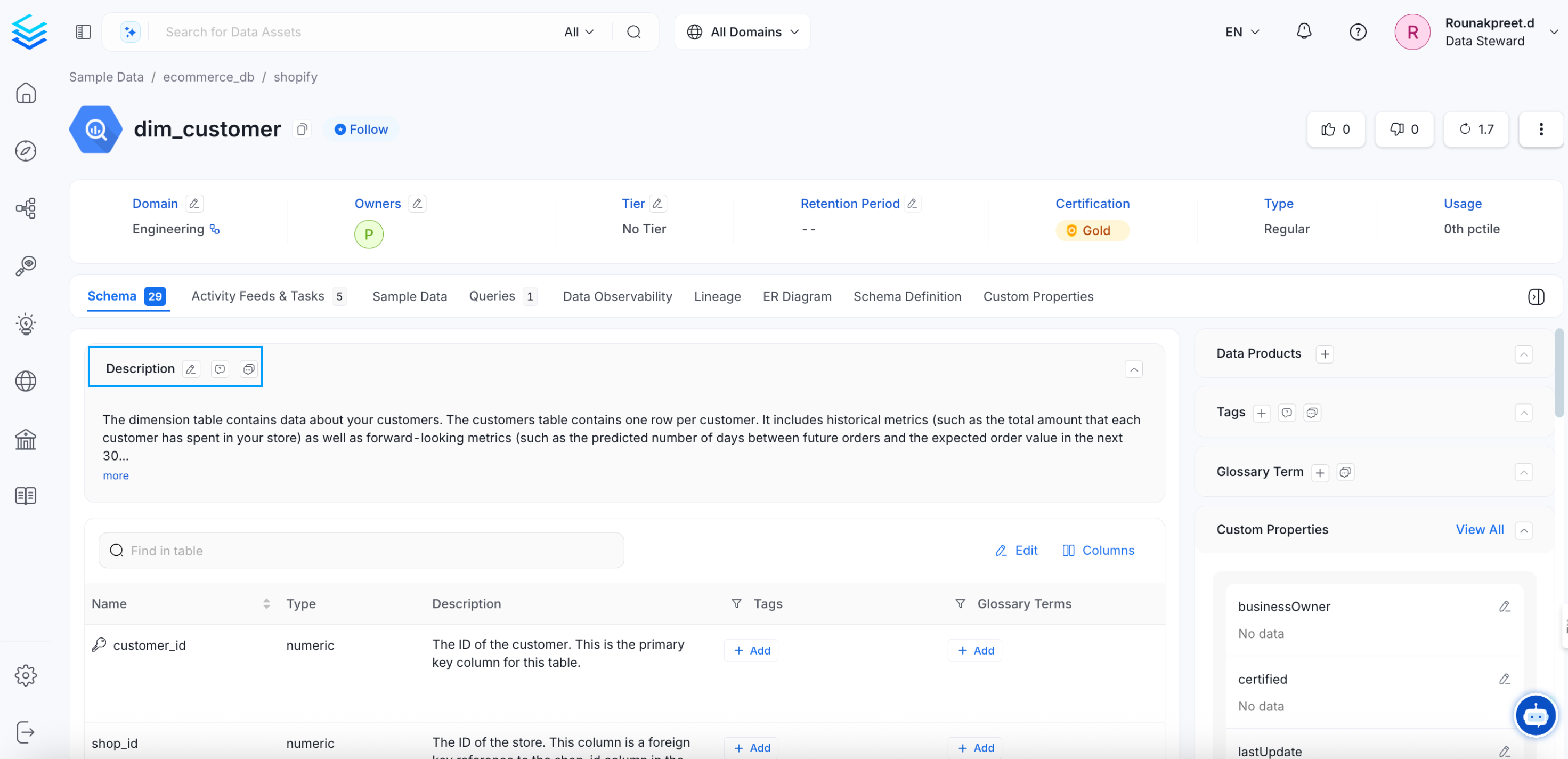 Add or Edit the Data Asset Description