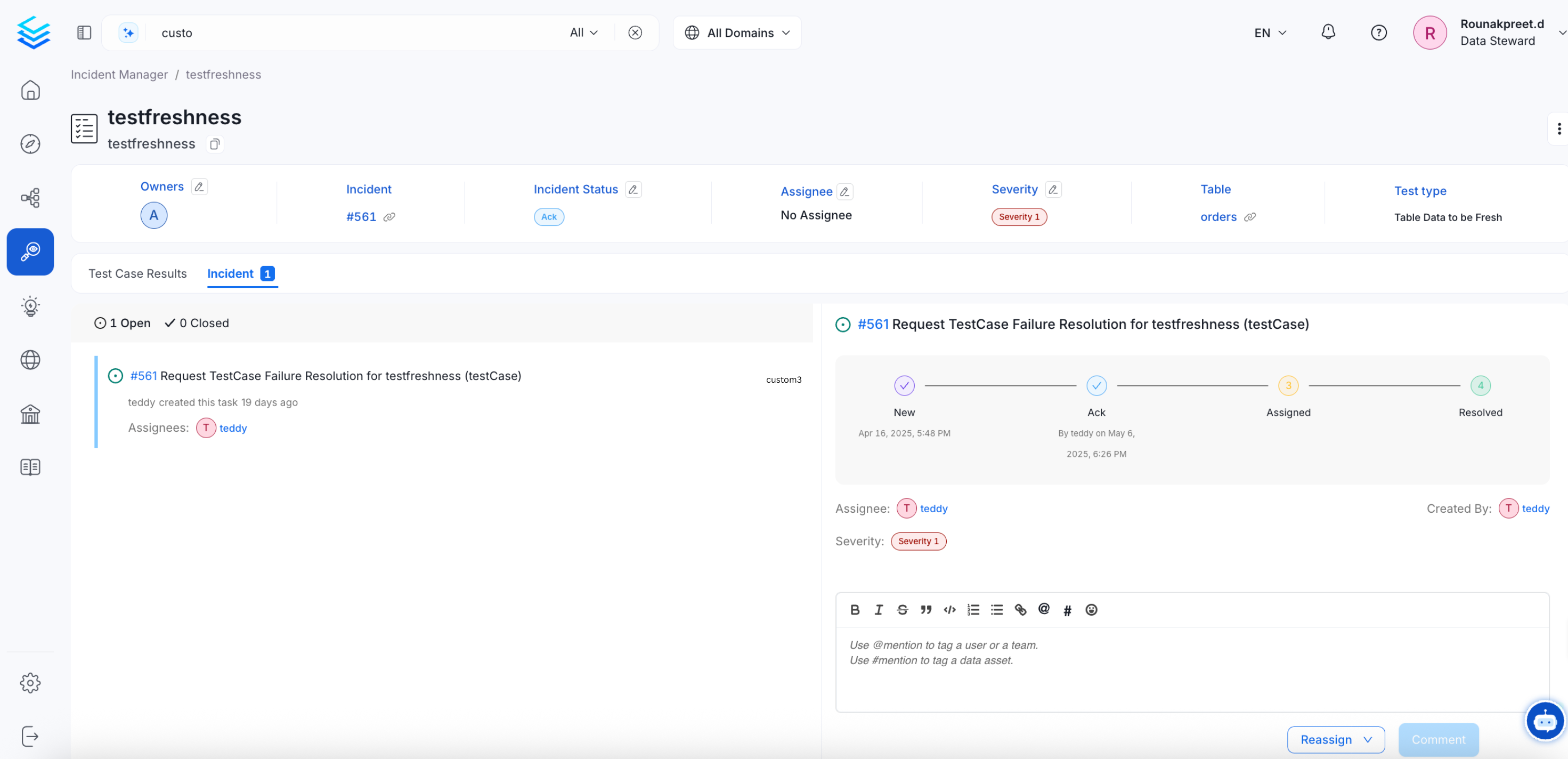 Test suite results table
