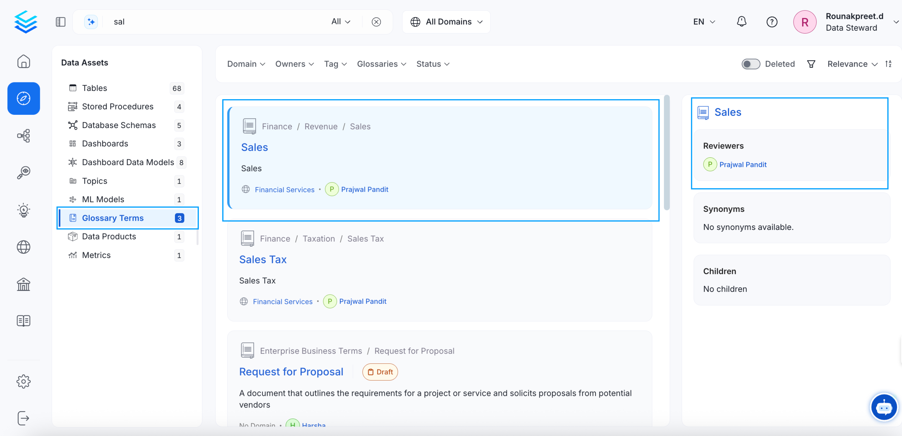 Quick Glance of the Glossary Term Details