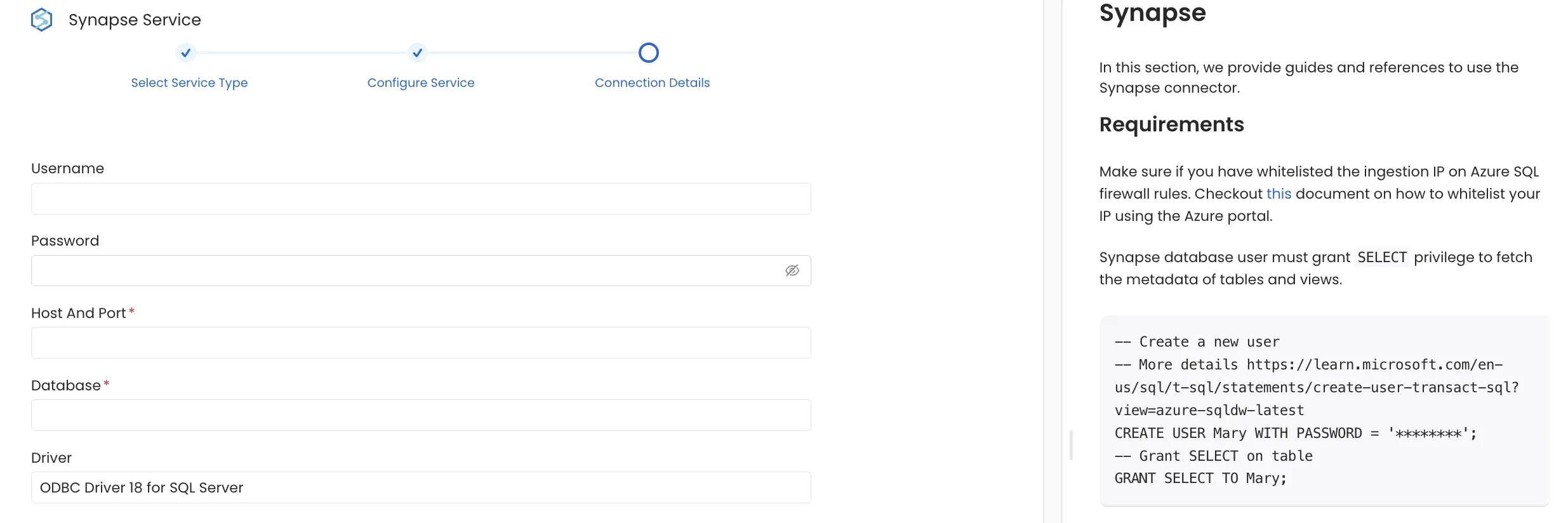 Configure Service connection