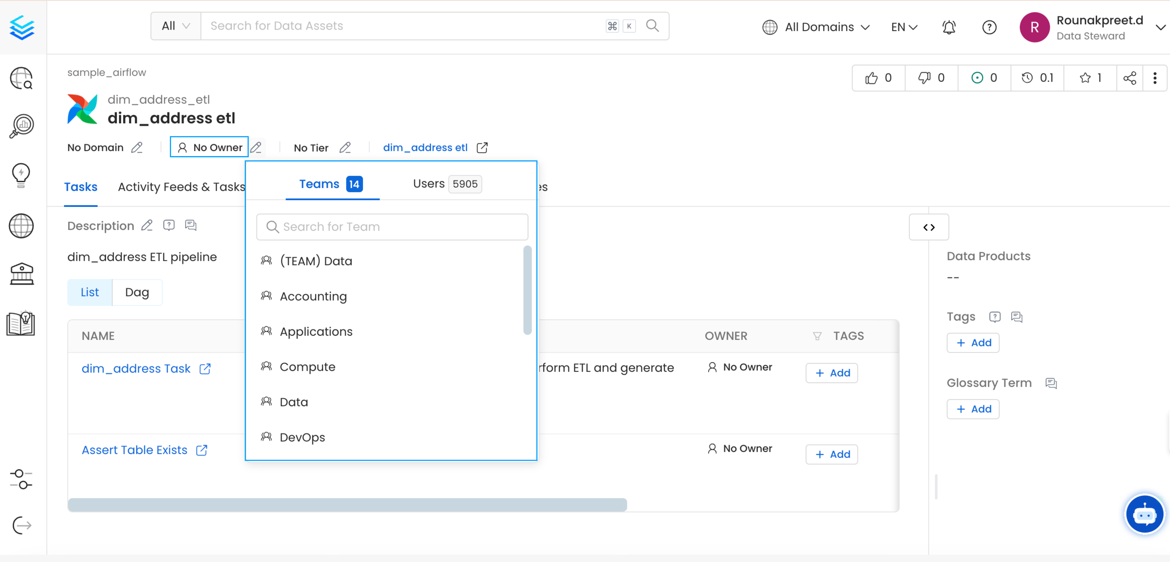 Assign an Owner to a Data Asset