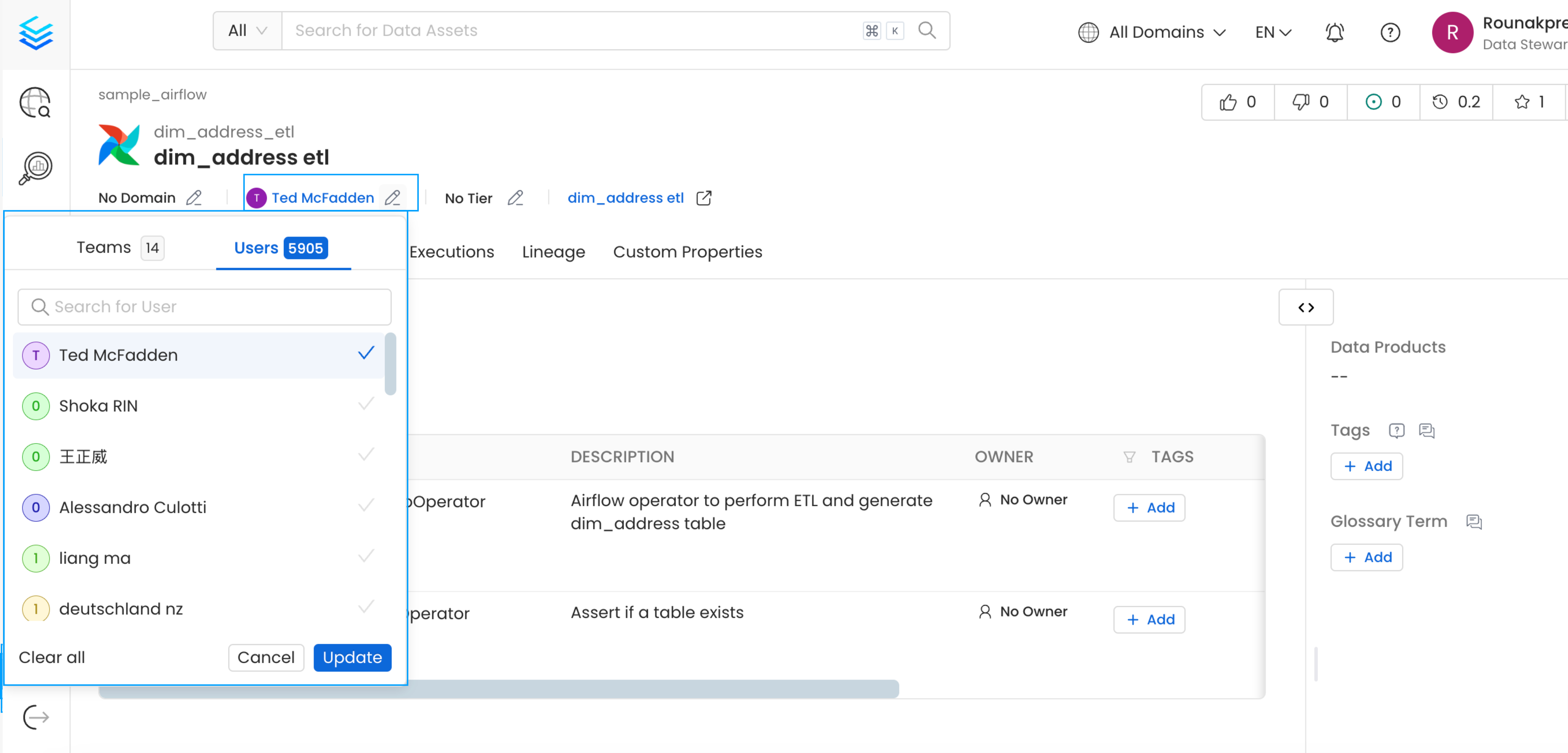 Change the Owner of the Data Asset